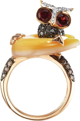 Owl ring with golden mother of pearl crescent moon 18k rose gold 146 carat - photo 6