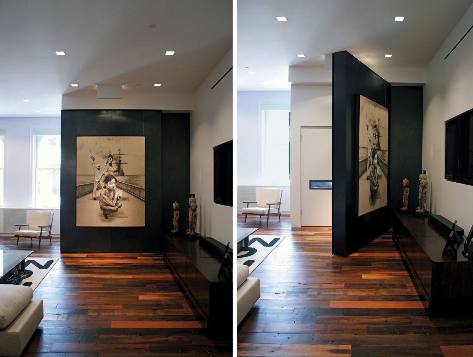 A blackened steel wall swings open to grant access to a freight elevator and - photo 16