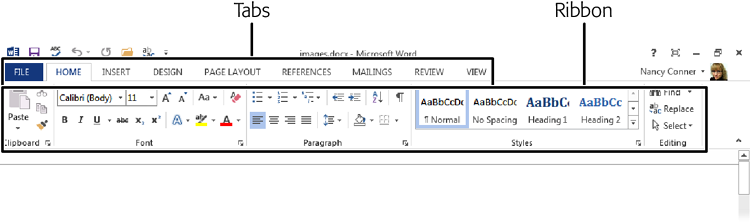 Figure 1-2 The ribbon in Word Click any tab and the ribbon displays commands - photo 2