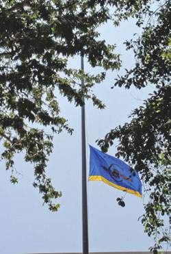 Bruin flag at UCLA Pauley Pavillion at half mast in Honor of Bills - photo 3