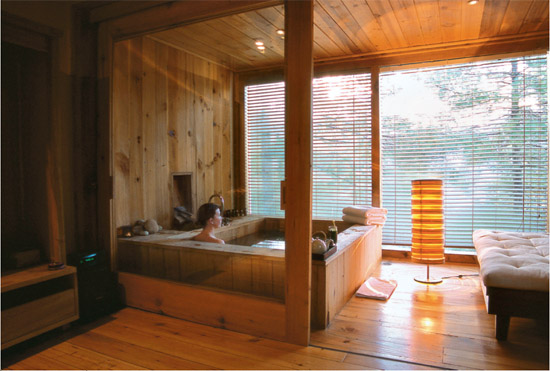 A wooden tub in the four-room spa The view from a villa terrace A - photo 18