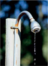 The last drops of water fall from a curved showerhead pipe simply affixed to a - photo 9