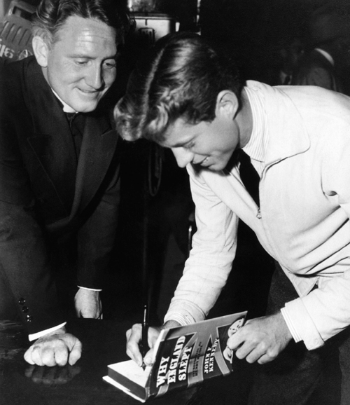 JFK SIGNING A COPY OF HIS BOOK WHY ENGLAND SLEPT FOR ACTOR SPENCER TRACY - photo 5