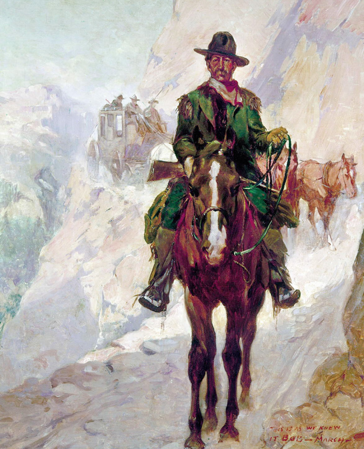 An armed guard accompanies a stagecoach in John Marchands depiction of an Old - photo 3