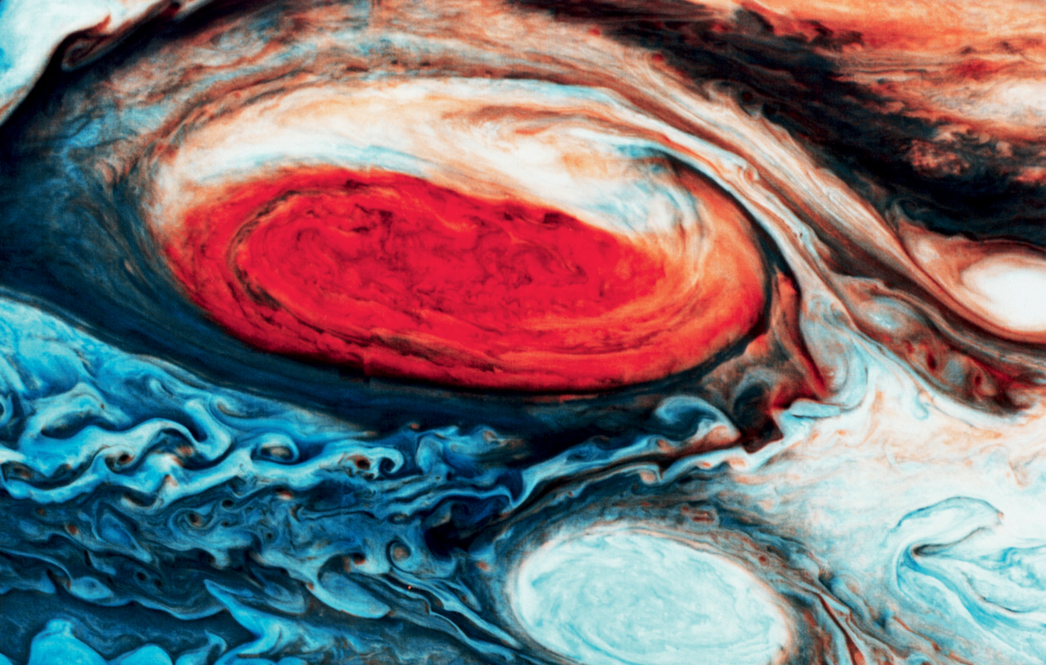 A false colour close-up of the Great Red Spot originally taken by the Voyager - photo 10