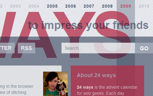 The 24 Ways web site makes extensive use of RGBA to layer semi-transparent - photo 1