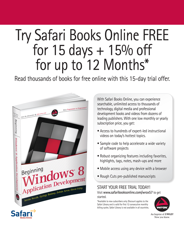 Visit wwwsafaribooksonlinecomwrox57 to get started Beginning Windows 8 - photo 1