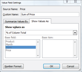 shows the resulting PivotTable with the new percentage breakdown by Store with - photo 7