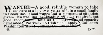 A newspaper job listing showing the explicit prejudice Irish immigrants faced - photo 4