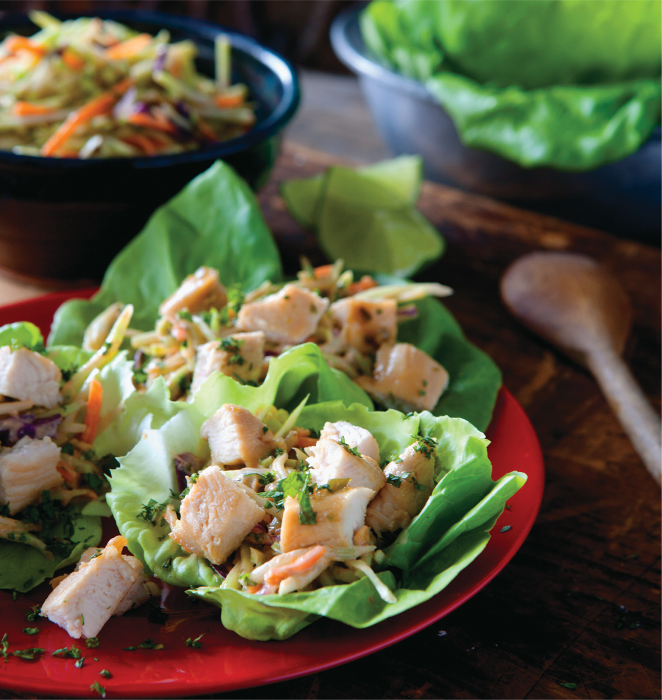 Asian Lettuce Cups with Broccoli Slaw and Chicken Herbed Goat Cheese - photo 8