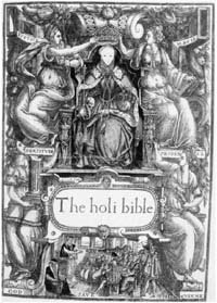 The title page of this edition of The Bishops Bible shows the enthroned Queen - photo 1