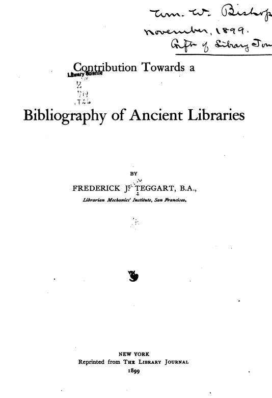 CONTRIBUTION TOWARDS A BIBLIOGRAPHY OF ANCIENT LIBRARIES Ths bibliographical - photo 3