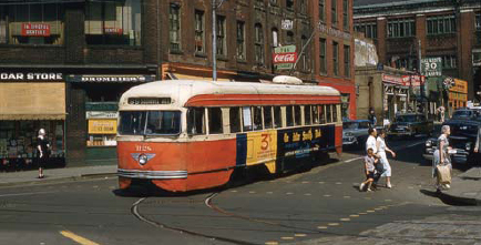 A Pittsburgh Railways PCC takes a corner at Diamond Street at 3 pm on July 9 - photo 3