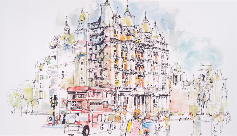 LONDON PAUL G MELIA Rapidograph pen and watercolor on white print paper 11 - photo 3