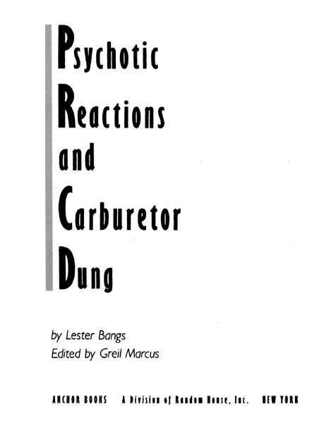 First Anchor Edition January 2003 Copyright 1987 by The Estate of Lester Bangs - photo 1