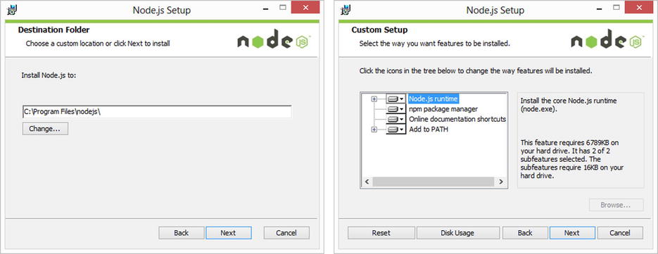 Default options for Nodejs installer on Windows After installation - photo 4