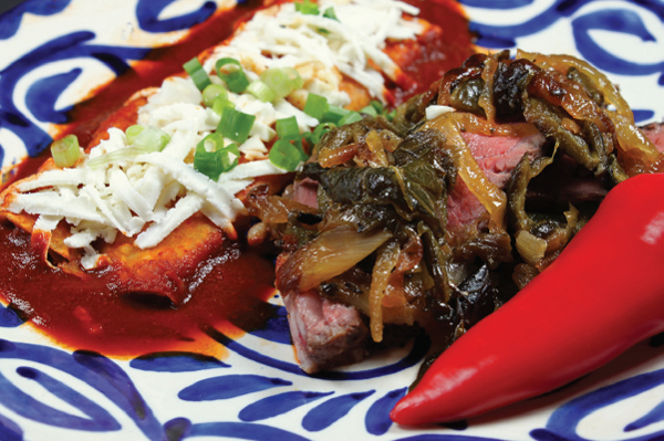 Steak Served with Enchiladas Stuffed Button Mushrooms Orphans Rice - photo 14