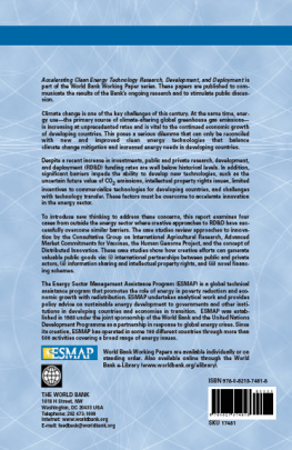 Patrick Avato Accelerating Clean Energy Technology Research, Development, and Deployment: Lessons from Non-energy Sectors. World Bank Working Paper, 138