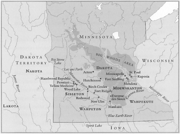 Map of the Upper Midwest circa 1862 showing five major groups of the Dakota - photo 10