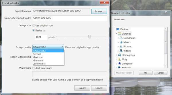 Selecting the Export button in Picasa 3 lets you controls the size and quality - photo 5