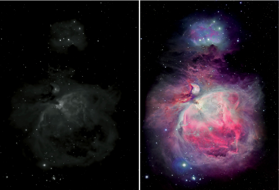 The Orion Nebula M42 Left viewed through a telescope right photo with a - photo 3