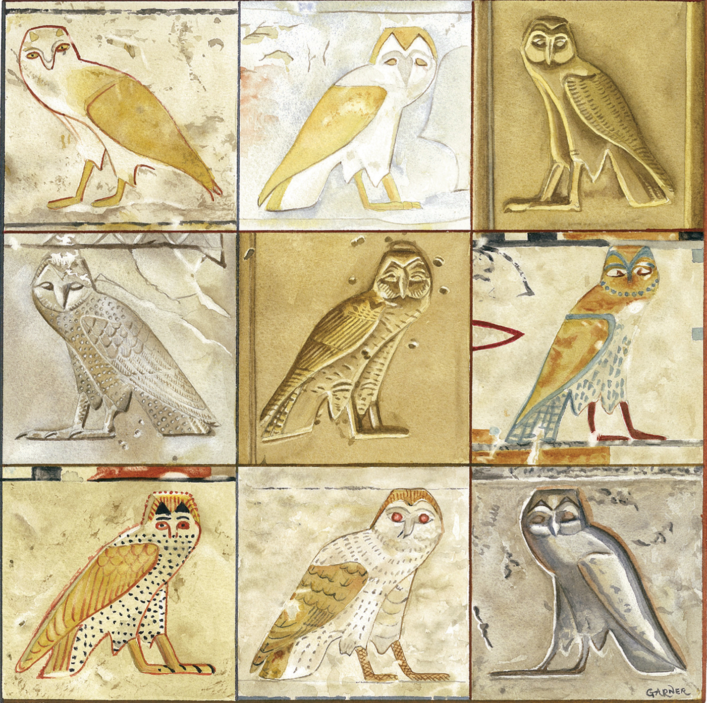 Jackie Garner Owls of Ancient Egypt watercolour Painting inspired by - photo 3