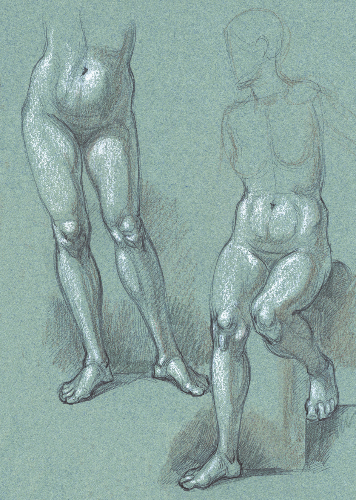 STUDY OF TWO PAIR OF LEGS Ballpoint pen colored pencil white chalk on toned - photo 2