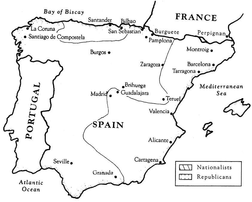 The 1937 division of Spain during the Civil War before Francos Nationalist - photo 7