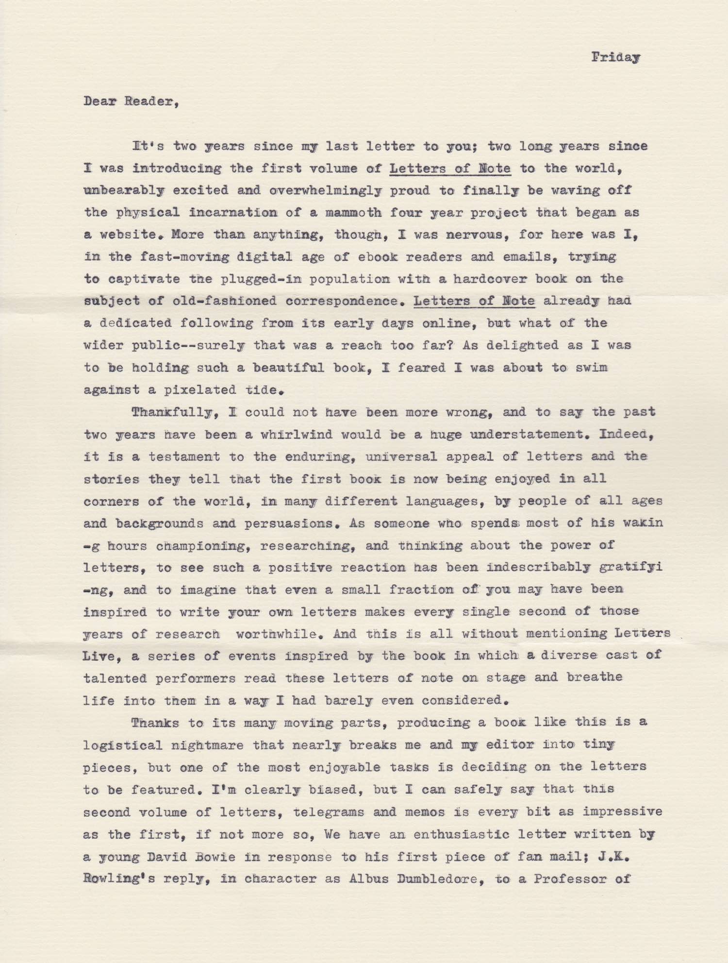 Friday Dear Reader Its two years since my last letter to you two long years - photo 2