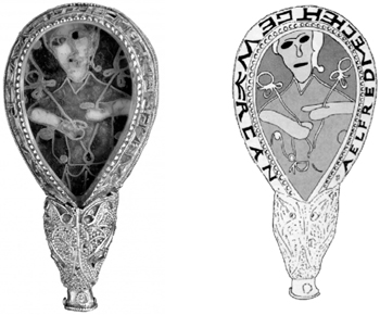 The Alfred Jewel in outline showing left the location of the inscription on - photo 4