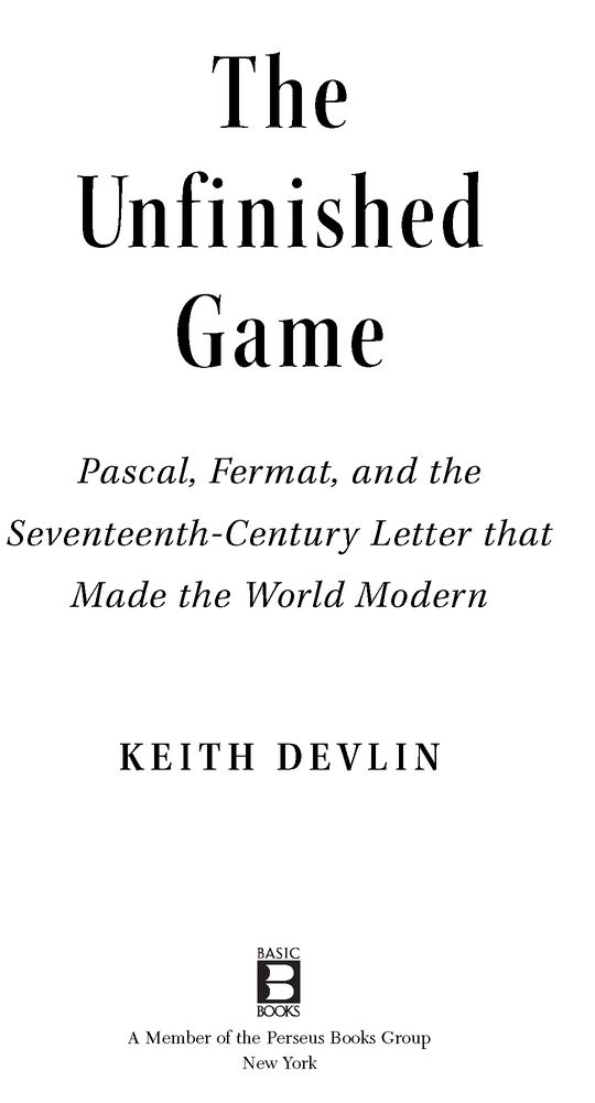 NOTE TO THE READER The Pascal-Fermat correspondence is displayed and set in - photo 2