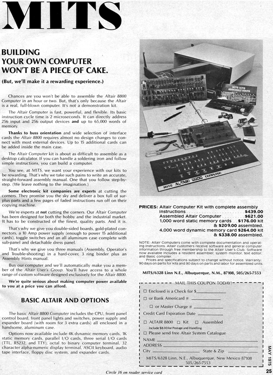 Fig 12 A 1975 ad for the Altair 8800 The Altair was the first personal - photo 2