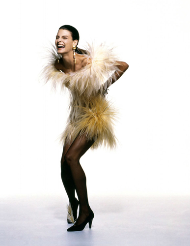 Linda Evangelista wears an ostrich-feathered couture slip dress inspired by - photo 2