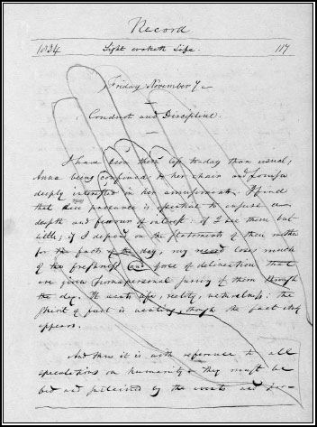 IN A PAGE FROM BRONSONS JOURNALS OUTLINES OF HIS AND LOUISAS HANDS OVERLAP - photo 1