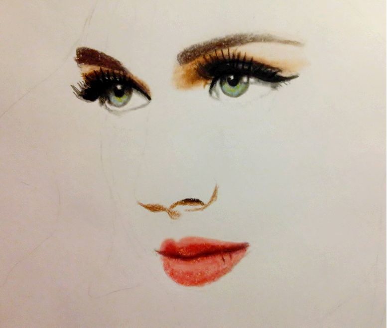 Draw over the highlighted areas of her lips with white colored pencil pressing - photo 17