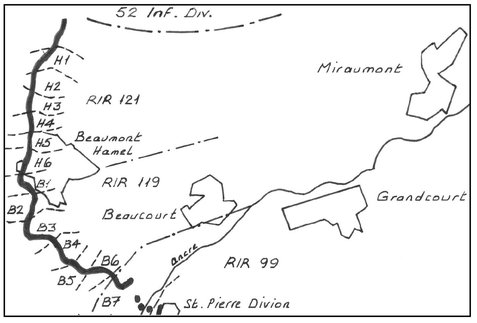 1Area covered by Germans at Beaumont Hamel showing the sector boundaries for - photo 2