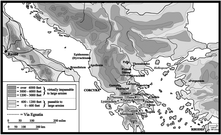 Map showing the topography of southern Italy and the Balkan Peninsula Map - photo 4