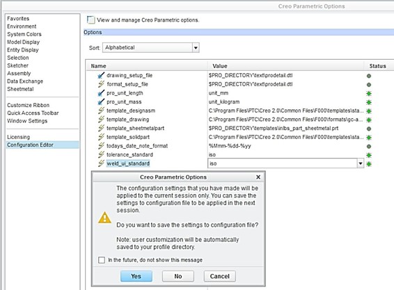 Creo Parametric Mil ing 11244 Default settings Save settings - photo 15