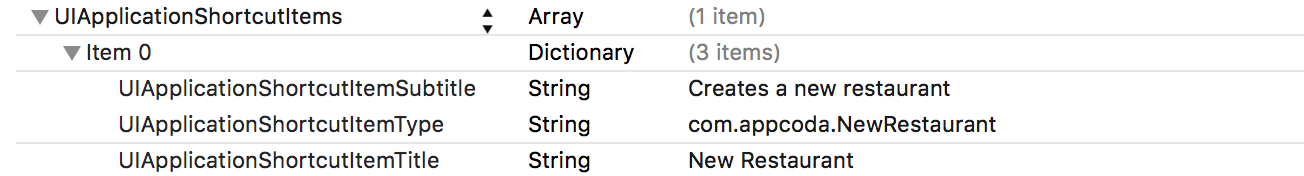 Figure 29-4 Sample Infoplist for static quick actionsNow that you should have - photo 5