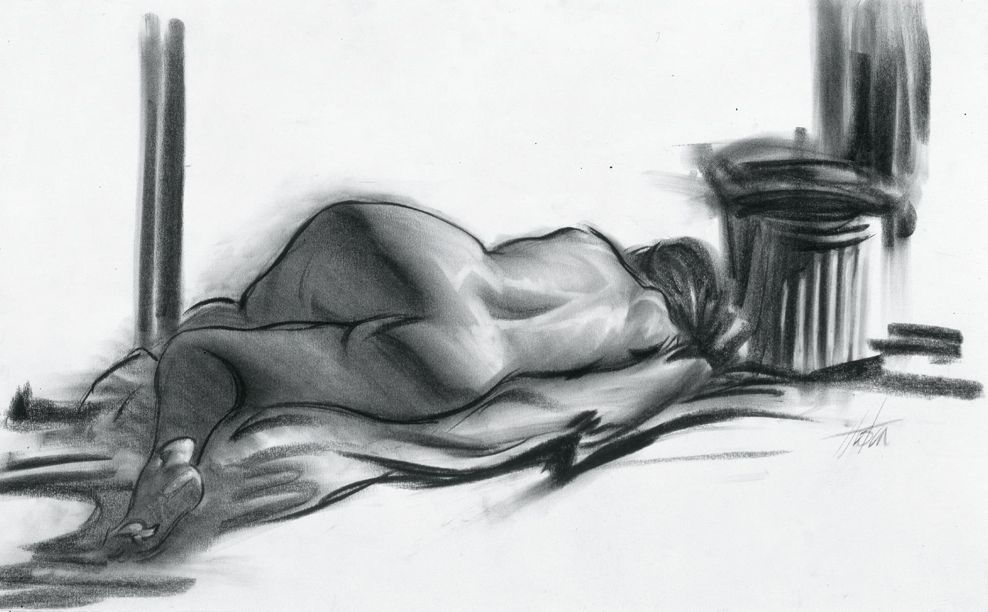 Karen c 2001 by Steve Huston Charcoal drawing of a reclining female figure - photo 6