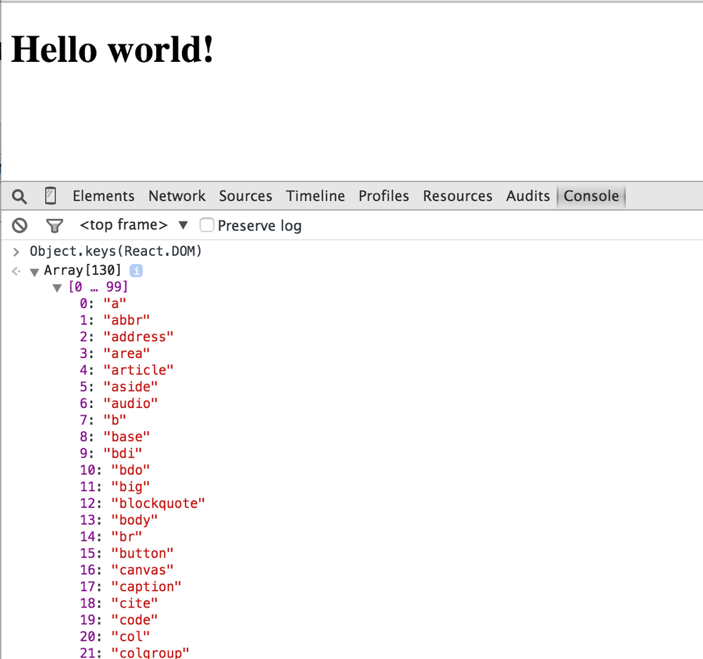 Figure 1-3 List of ReactDOM properties Remember the hello world app looked - photo 4