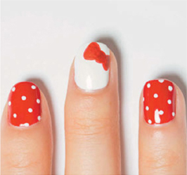 On one white nail on each hand use a fine-tipped brush to paint Hello Kittys - photo 20