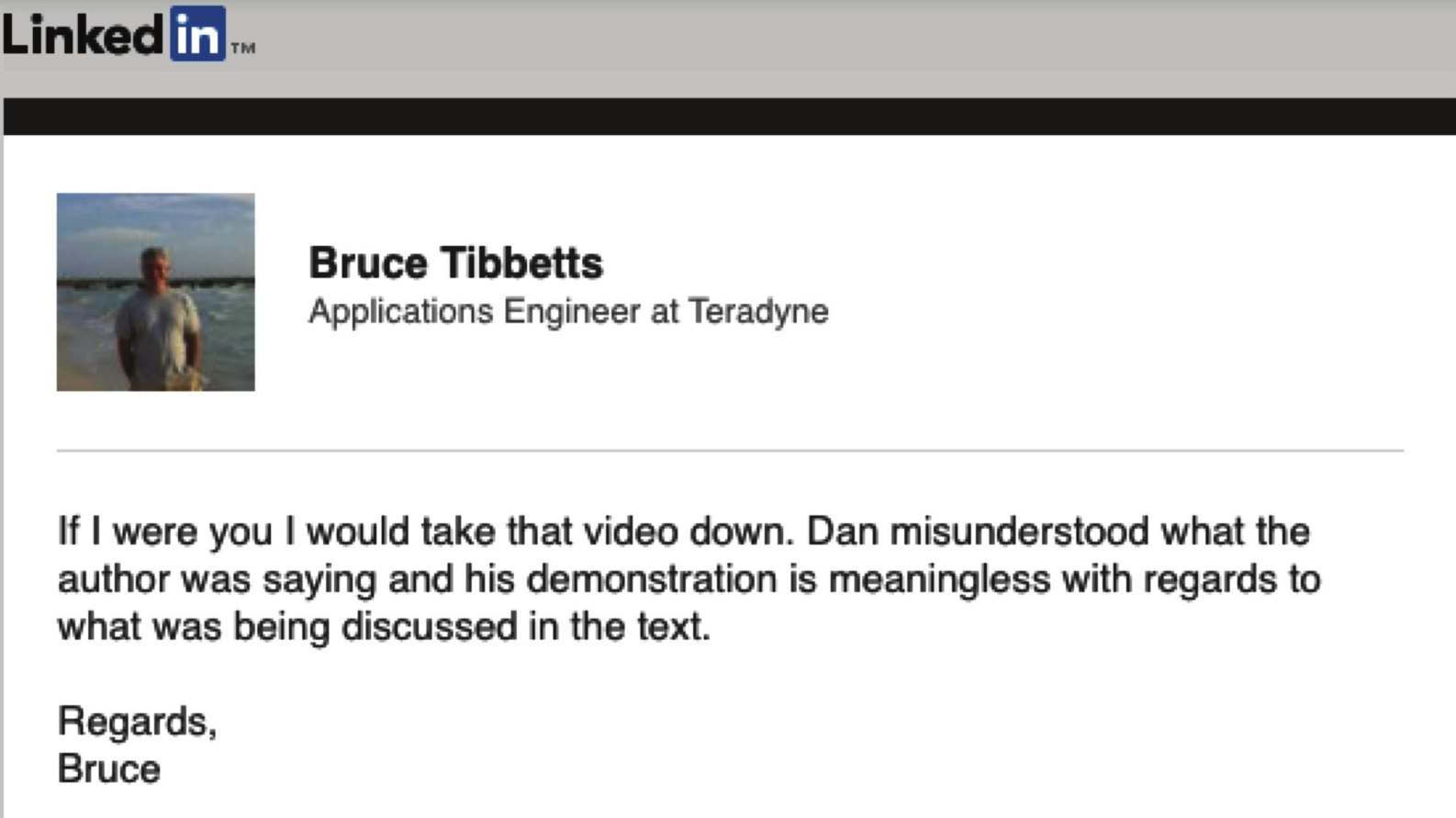 Figure 1 - Linkedin post critical of my Audio Quality video Shortly thereafter - photo 3