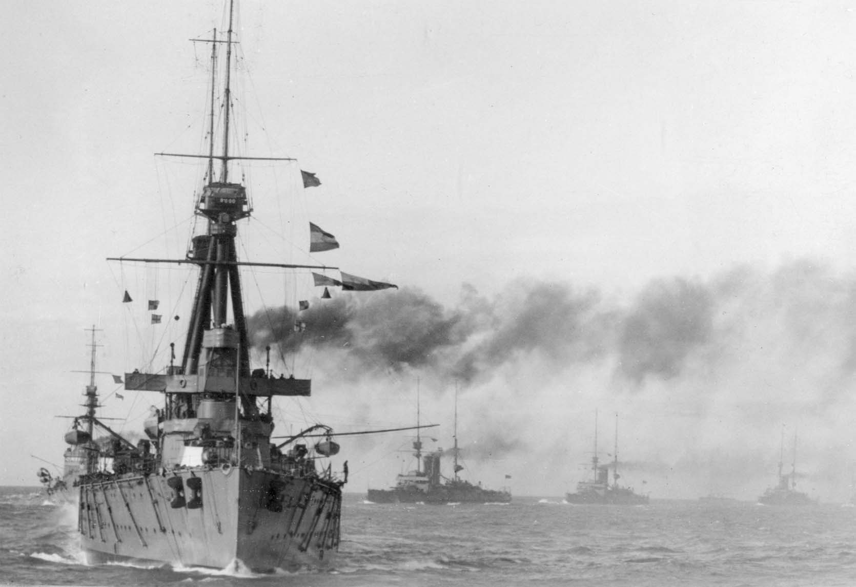 Inflexible leads units of the pre-dreadnought King Edward VII class during - photo 6