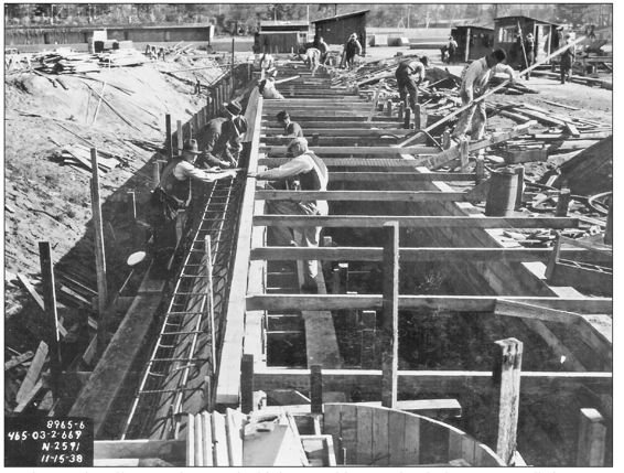 Workers in the fall of 1938 begin to build the scaffolding for the elephant - photo 9