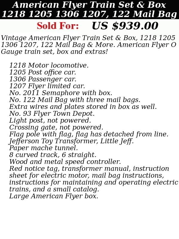 Top25 Best Sale Higher Price in Auction February 2013 American Flyer Train - photo 19