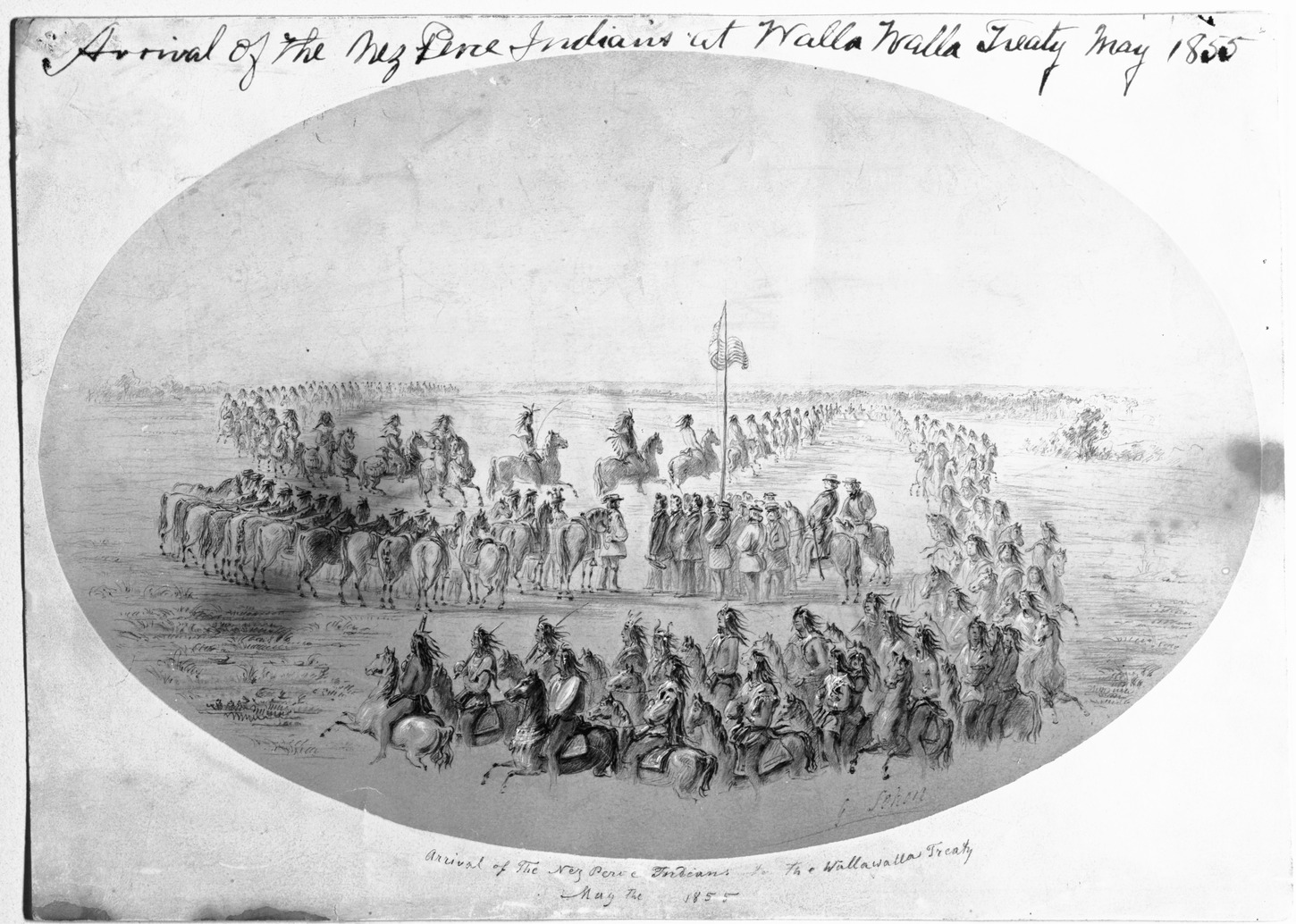 Arrival of the Nez Perce at the Walla Walla Treaty May 1855 Drawing by - photo 4