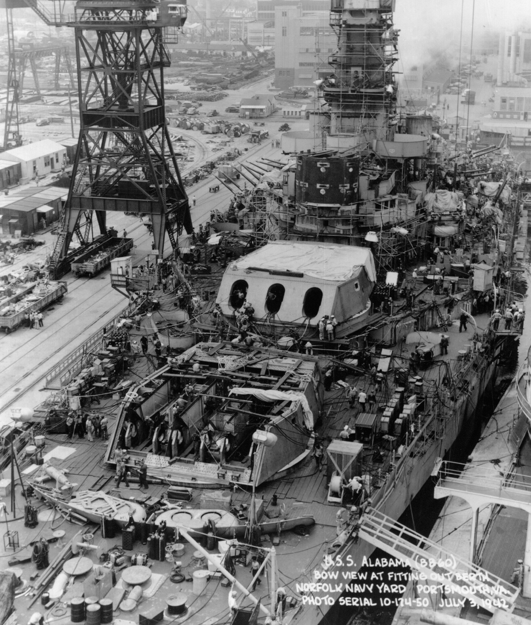 The USS Alabama in her fitting out berth at Norfolk Virginia 1942 Lowering - photo 9