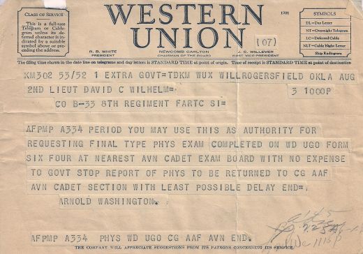 The telegram Wilhelms first letter home Field Artillery Training Induction - photo 3