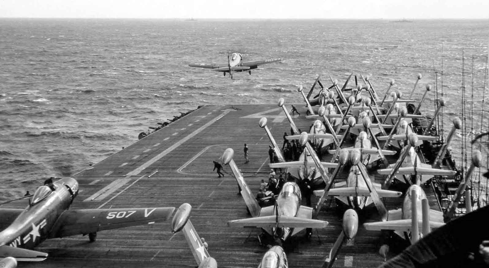 AD-4B Skyraider of VA-115 taking off from the deck of the USS Philippine Sea - photo 2